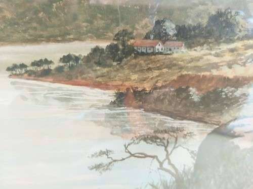 Landscape watercolour signed by artist Madge?? and dated 1948