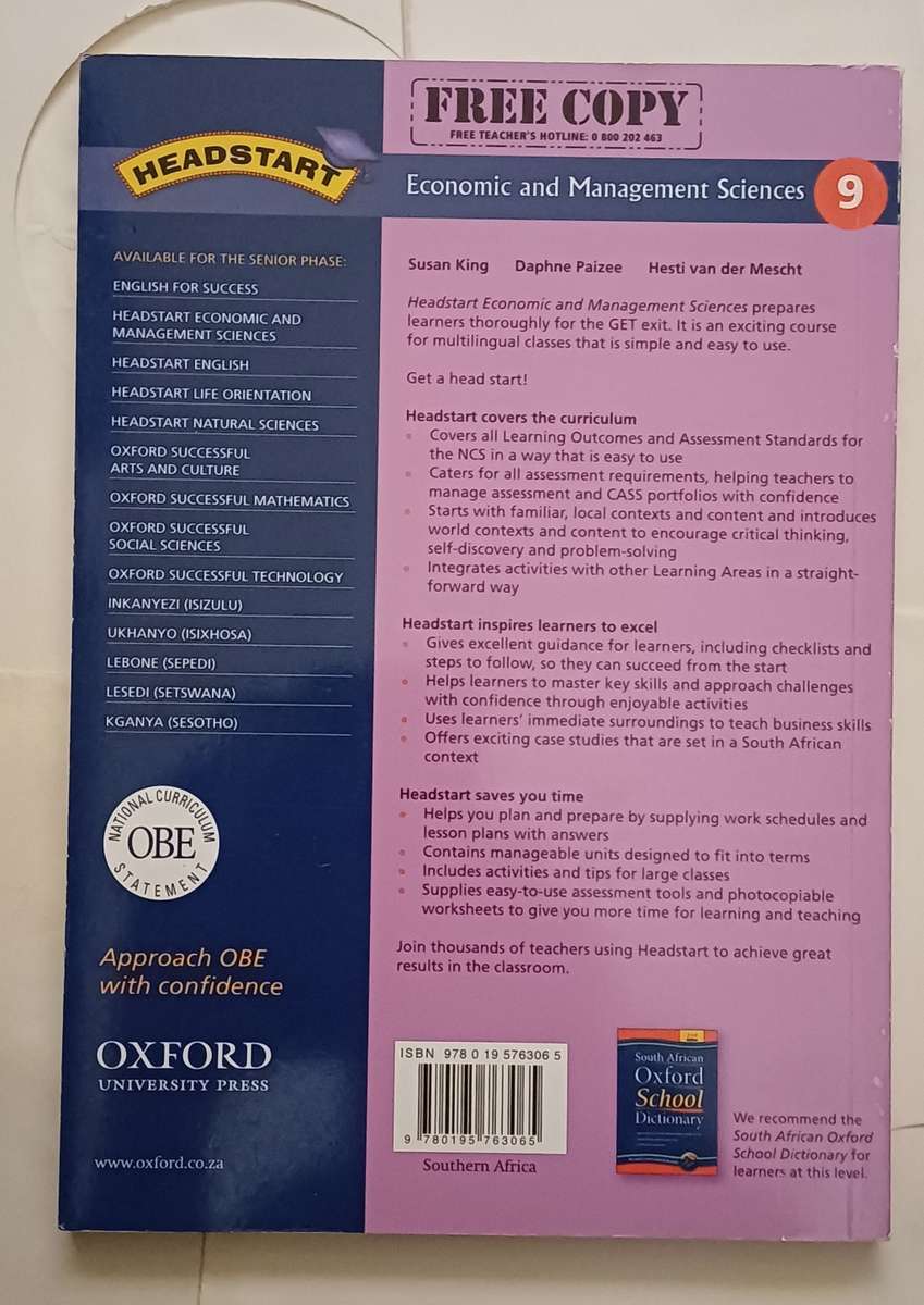 OXFORD HEADSTART ECONOMIC AND MANAGEMENT SCIENCES LEARNER'S BOOK GRADE 9
