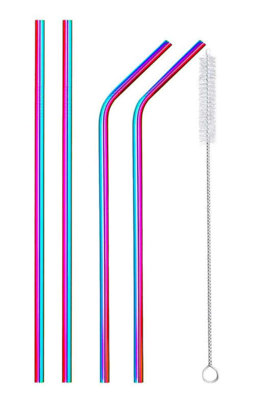 Stainless Steel Straws - set of 4- Gold, Rainbow, Silver