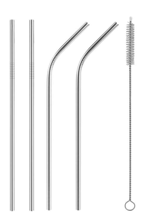 Stainless Steel Straws - set of 4- Gold, Rainbow, Silver