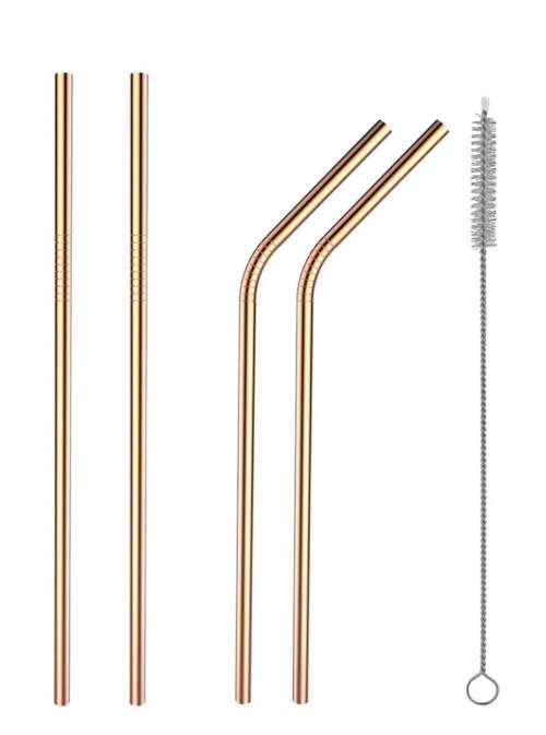 Stainless Steel Straws - set of 4- Gold, Rainbow, Silver