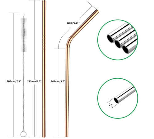 Stainless Steel Straws - set of 4- Gold, Rainbow, Silver