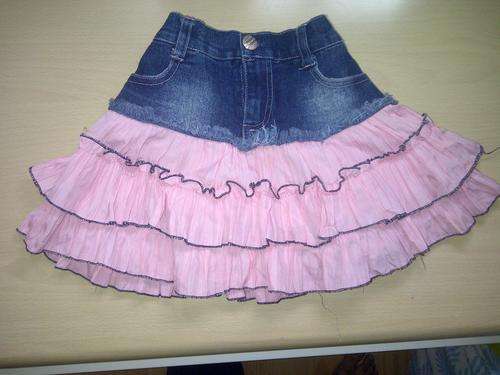 BABY GIRLS PINK AND DENIM SKIRT 6-12 MONTHS