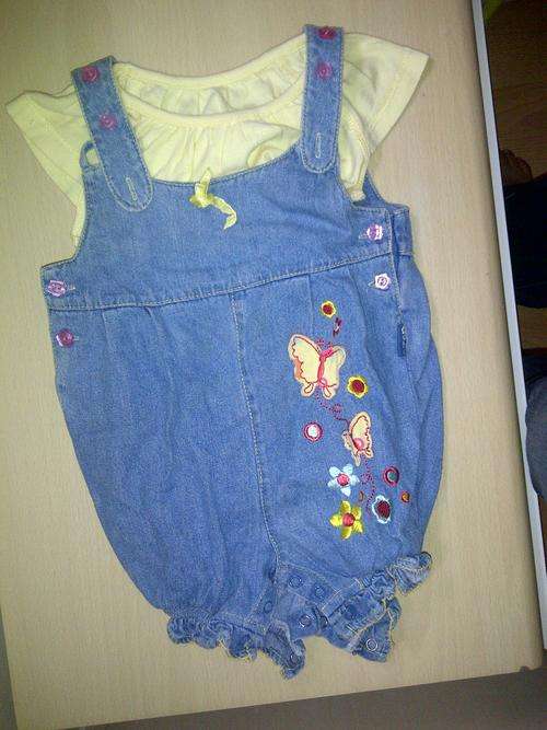 BABY GIRLS DENIM JUMPSUIT SET 6-12 MONTHS