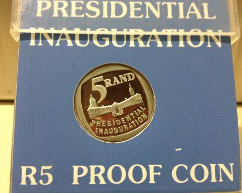 *** NO STEPS *** 1994 Presidential Inauguration Proof R5 *** In SA Mint Blue Perspex Cover ***