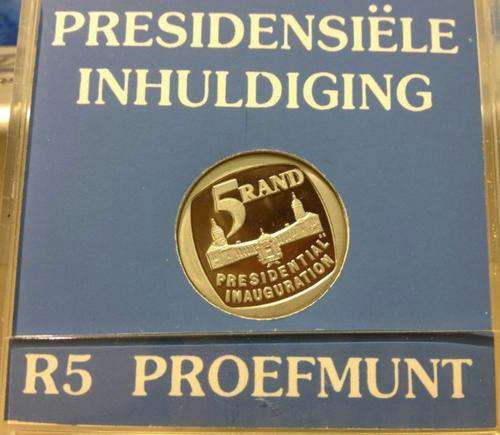 *** FULL STEPS *** 1994 Presidential Inauguration Proof R5 *** In SA Mint Blue Perspex Cover ***