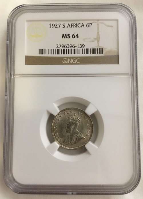 *** 1927 Sixpence (6p) *** Union of SA *** NGC MS64  *** 6P is not common like the 3P *** Rare ***