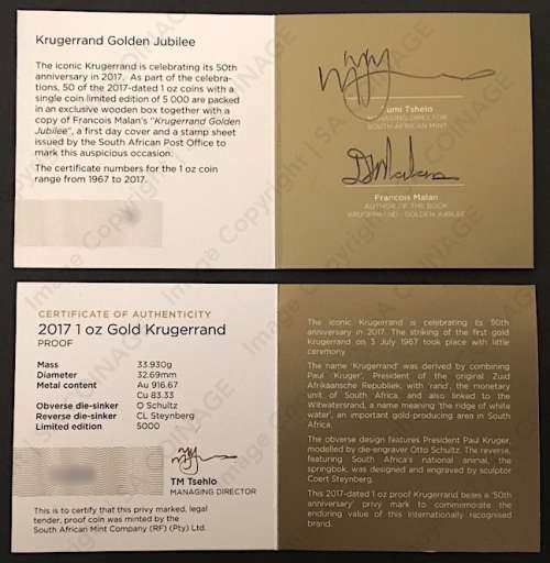 2017 1oz Krugerrand 50th Anniversary Book Set | Signed by Director of SA MINT & Author | Mintage: 50