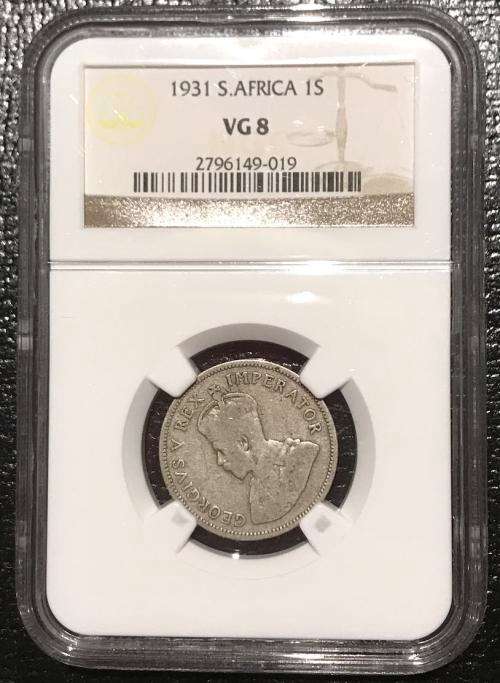 1931 Union of South Africa - Shilling (1/-) - NGC VG8 - RARE - LOW MINTAGE: 6603