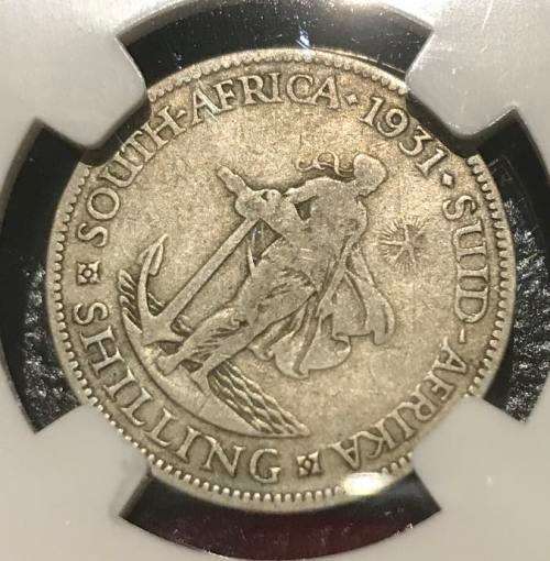 1931 Union of South Africa - Shilling (1/-) - NGC VG8 - RARE - LOW MINTAGE: 6603