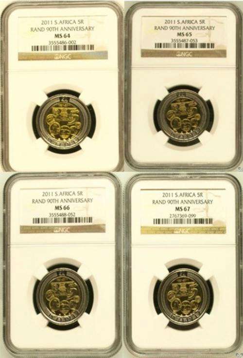 *** 2011 SARB 90th Anniversary R5 Graded Set * NGC MS64, MS65, MS66 & MS67 * Bid Per Coin to All ***