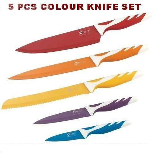 ****HAPPY CHEF**** 5 PCS COLOUR FULL KNIFE SET ** STAINLESS STEEL***