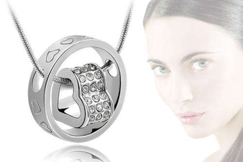 new style swarosvki Crystal elements heart pendant in ring necklace-snake chain