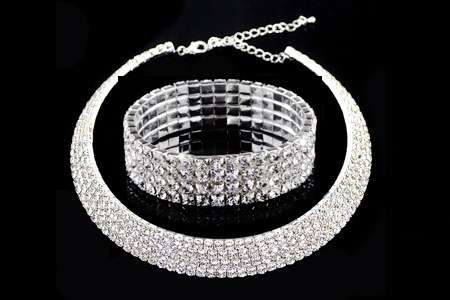 Four-Row Swarovski Element Choker and Stretch Bracelet