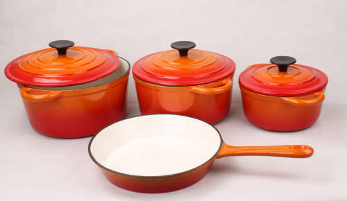 NEW UNIQUE AND DELUXE 7 PIECE CAST IRON POT SET**ONLY TWO COLORS