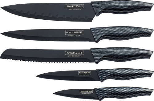 Royalty Line Carbon Handle 5-Piece + BONUS PEELER Black Ceramic Coating Knife Set RL-CB5