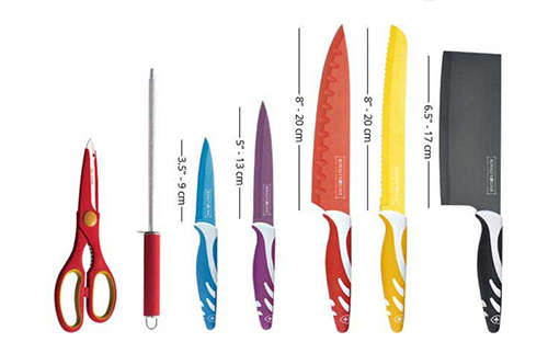Royalty Line 8-Piece Wave Design Handle Colourful Non-Stick Knife Set with Acrylic Stand