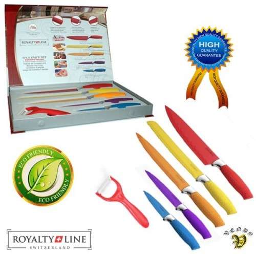 Royalty Line Steel Colourful Knife Set - 5 Piece Stainless  + FREE BONUS (PEELER)