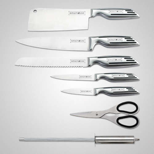 Royalty Line 8-Piece Stainless Steel Knife Set With Rotating Stand - Silver