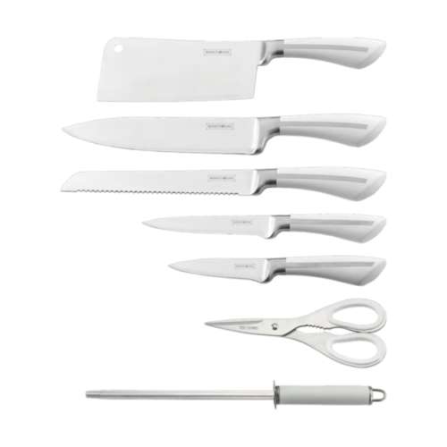 Royalty Line 8-Piece Stainless Steel Knife Set With Rotating Stand - White
