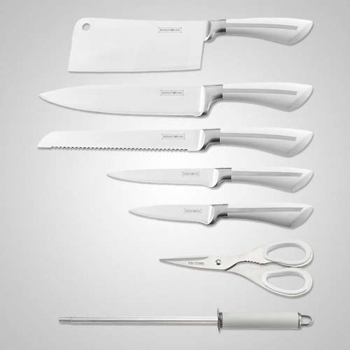 Royalty Line 8-Piece Stainless Steel Knife Set With Rotating Stand - White