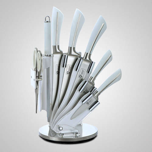 Royalty Line 8-Piece Stainless Steel Knife Set With Rotating Stand - White