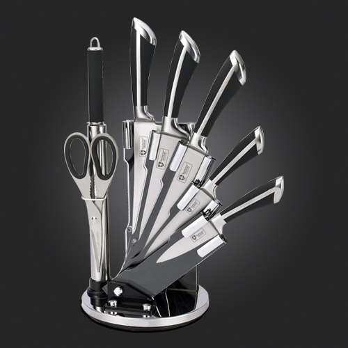 Royalty Line 8-Piece Stainless Steel Knife Set With Rotating Stand - Black