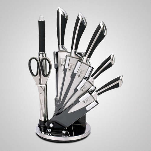 Royalty Line 8-Piece Stainless Steel Knife Set With Rotating Stand - Black