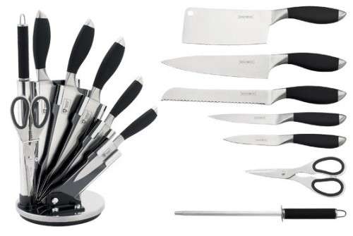 Royalty Line 8-Piece Stainless Steel Knife Set With Rotating Stand - Black