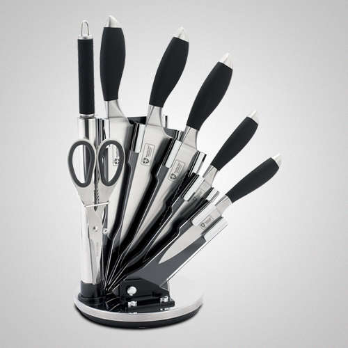 Royalty Line 8-Piece Stainless Steel Knife Set With Rotating Stand - Black
