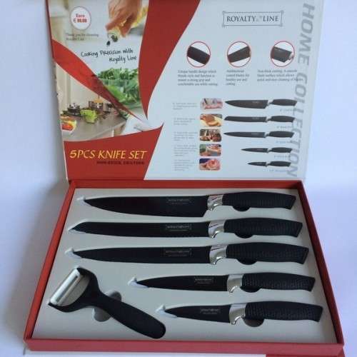 Royalty Line Steel Black Knife Set - 5 Piece Stainless  + FREE BONUS (PEELER)