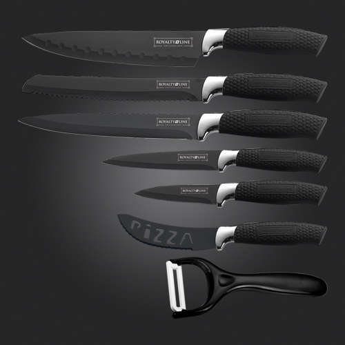 Royalty Line Steel Black Knife Set - 6 Piece Stainless  + FREE BONUS (PEELER)