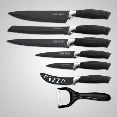 Royalty Line Steel Black Knife Set - 6 Piece Stainless  + FREE BONUS (PEELER)