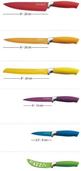 Royalty Line Steel Colourful Knife Set - 6 Piece Stainless  + FREE BONUS (PEELER)