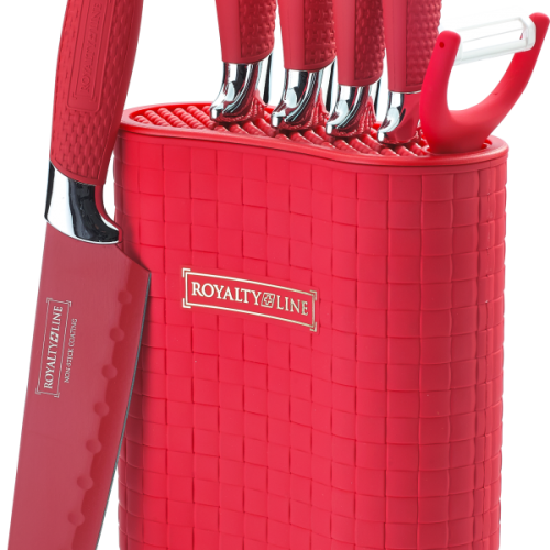 Royalty Line 6-Piece Non-Stick Coating Knife with Stand - Red
