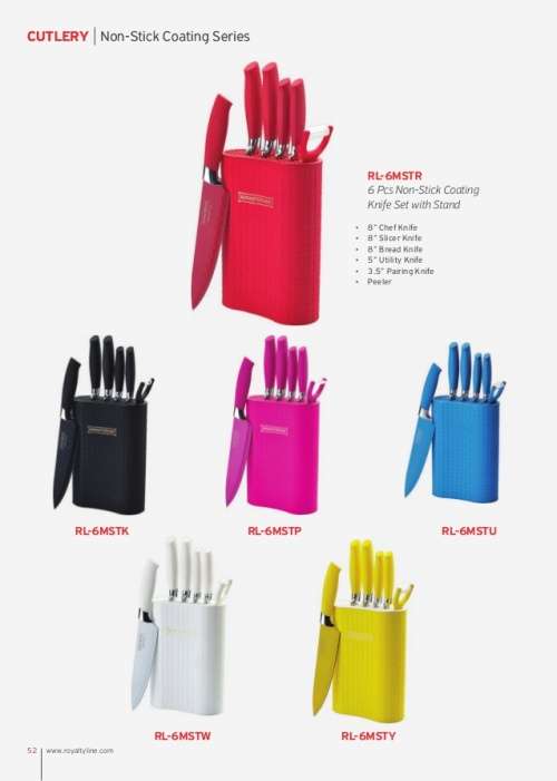 Royalty Line 6-Piece Non-Stick Coating Knife with Stand - Red