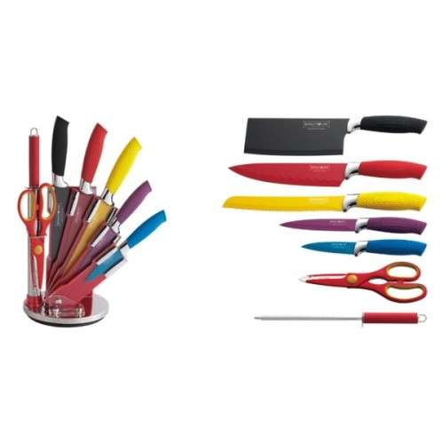 Royalty Line 8-Piece Colourful Non-Stick Knife Set with Acrylic Stand