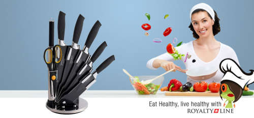 Royalty Line 8-Piece Black Non-Stick Knife Set with Acrylic Stand