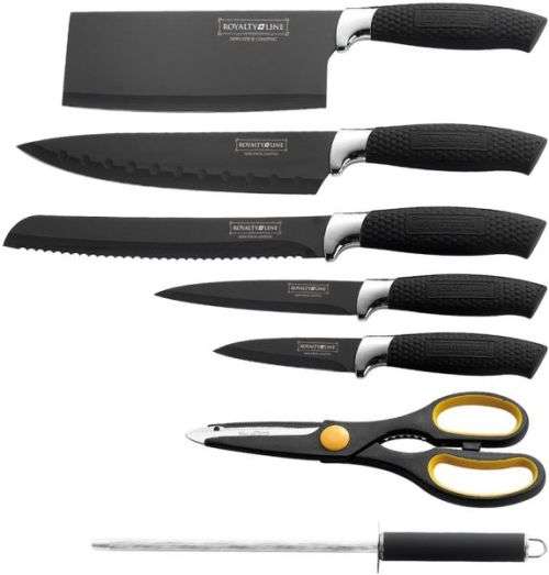 Royalty Line 8-Piece Black Non-Stick Knife Set with Acrylic Stand