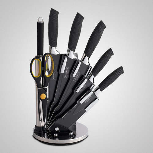 Royalty Line 8-Piece Black Non-Stick Knife Set with Acrylic Stand