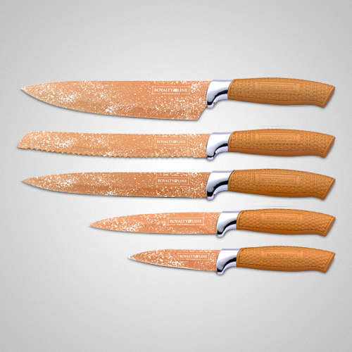 Royalty Line 5 Pcs Marble Coating Knife Set with Stand RL-5MSTR