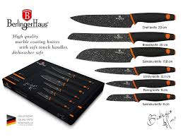 Berlinger Haus 6-Piece Marble Coating Stainless Granit Diamond Line Knife Set - Orange