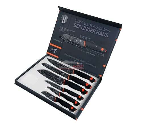 Berlinger Haus 6-Piece Marble Coating Stainless Granit Diamond Line Knife Set - Orange