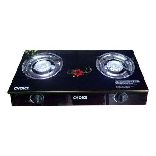 2 Burner Red Flower Tempered Glass Panel Gas Stove