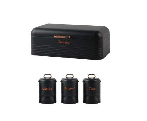 LMA - Gold Handle Bread Bin And Canister Set - Black (READ DESCRIPTION)