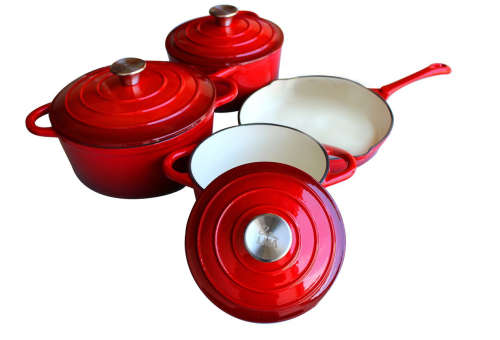 LMA Branded 7 Piece Cast Iron Dutch Oven Cookware Set - Red (READ THE DISCRIPTION)