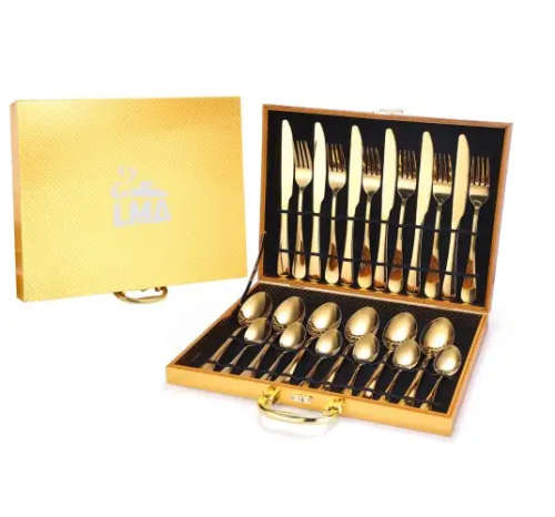 24 Piece Cutlery Set & Storage Case - Polished Gold Finish