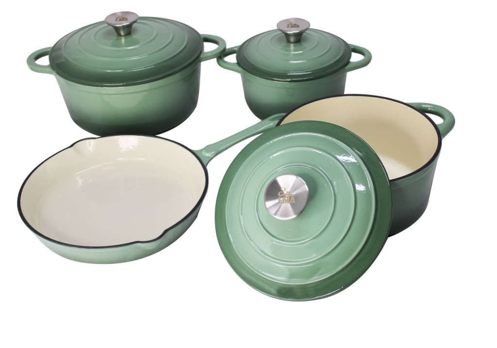 LMA Branded 7 Piece Cast Iron Dutch Oven Cookware Set - Green (PLEASE READ THE DESCRIPTION)
