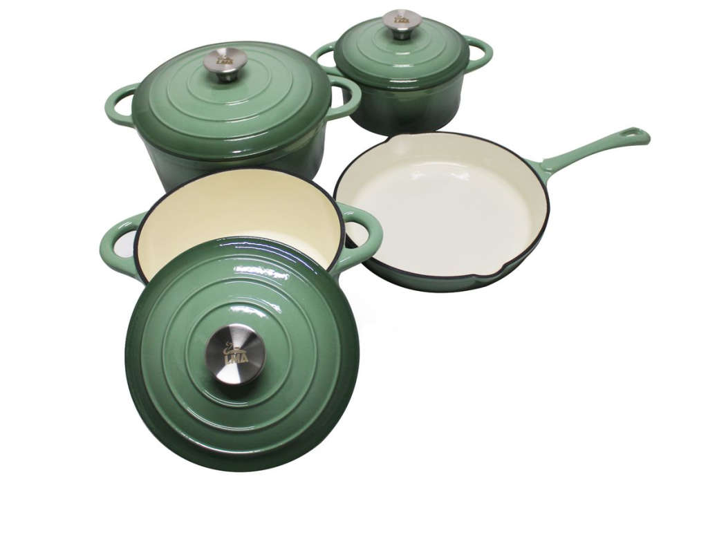 LMA Branded 7 Piece Cast Iron Dutch Oven Cookware Set - Green (PLEASE READ THE DESCRIPTION)