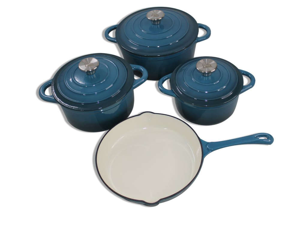 LMA-7 Piece Authentic Cast Iron Dutch Oven Cookware Pot Set - Teal (PLEASE READ THE DESCRIPTION)